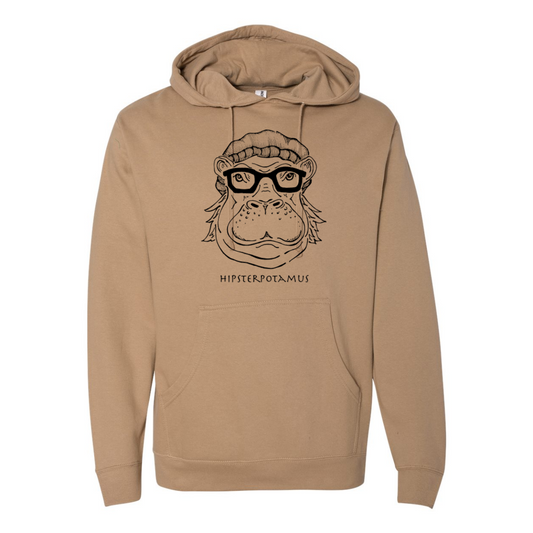 "Hipsterpotamus" Unisex Sweatshirt: Brown/Sandstone/ Red