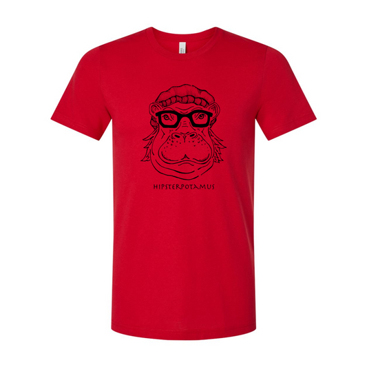 "Hipsterpotamus" Unisex T-Shirt: Olive & Red